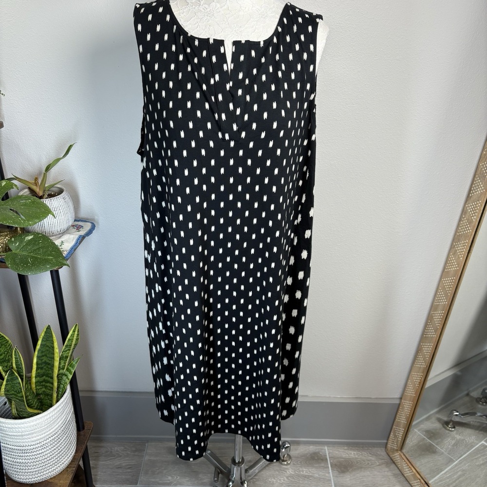 J. Jill Women's ~XL* ~ Black Wearever Split V-Neck Polka Dot A-line Mini Dress